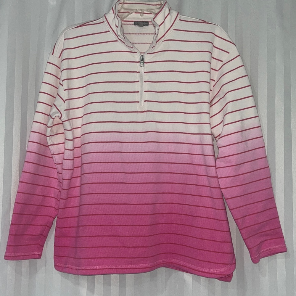 Talbots Pink and White Ombré Striped 1/4 Zip Pullover. Petite